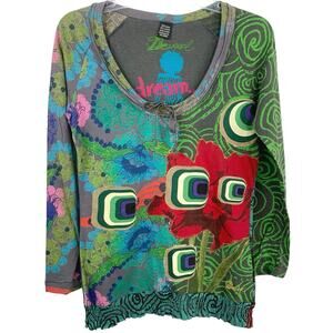 Desigual Colorful Abstract Floral Long Sleeve Top